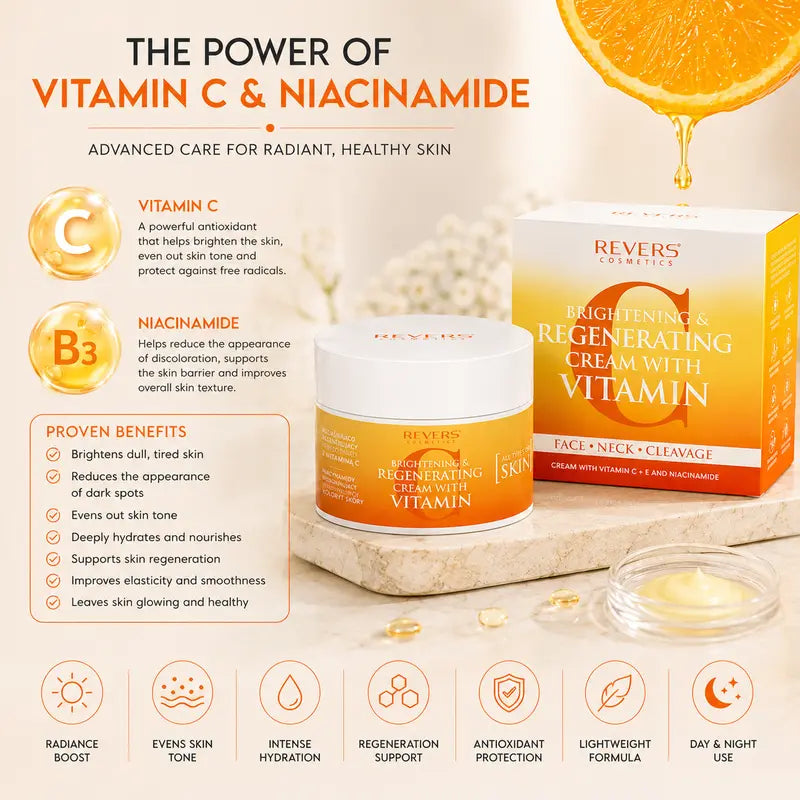 Vitamin C Face Cream with Niacinamide Brightening & Regenerating Moisturiser Dark Spot & Uneven Skin Tone All Skin Types 50ml