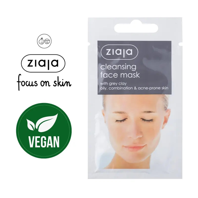ZIAJA Cleansing Face Mask with Grey Clay for Combination, Oily & Acne-Prone Skin