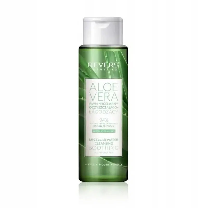 Bottle of Revers Aloe Vera micellar water on a white background