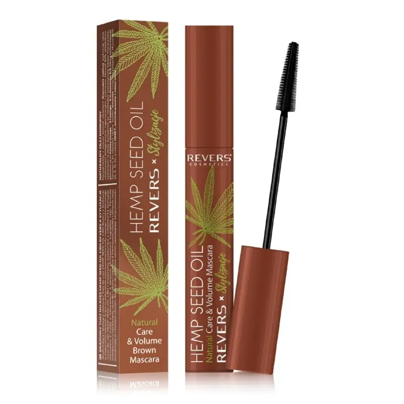 Brown Hemp Seed Oil mascara with packaging on a white background