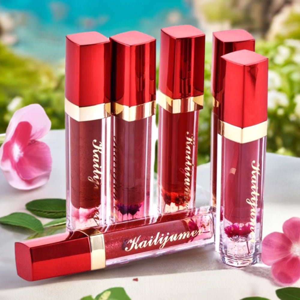 Plumping Lip Gloss Long-Lasting Magic Color Changing Makeup with Flower Inside
