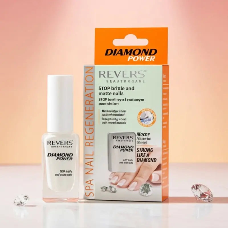 Revers Diamond Power nail care product with packaging on a light background