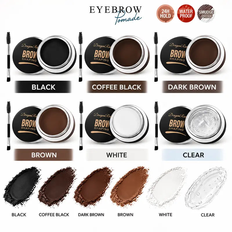 Eyebrow Pomade Kit Waterproof Brow Wax & Tint with Duo Brush for Natural Look Dark Brown, Light Brown, Coffee Black, Taupe, White and Transparent Clear