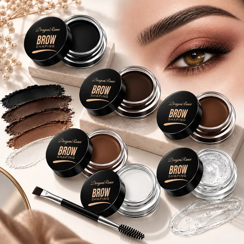 Eyebrow Pomade Kit Waterproof Brow Wax & Tint with Duo Brush for Natural Look Dark Brown, Light Brown, Coffee Black, Taupe, White and Transparent Clear
