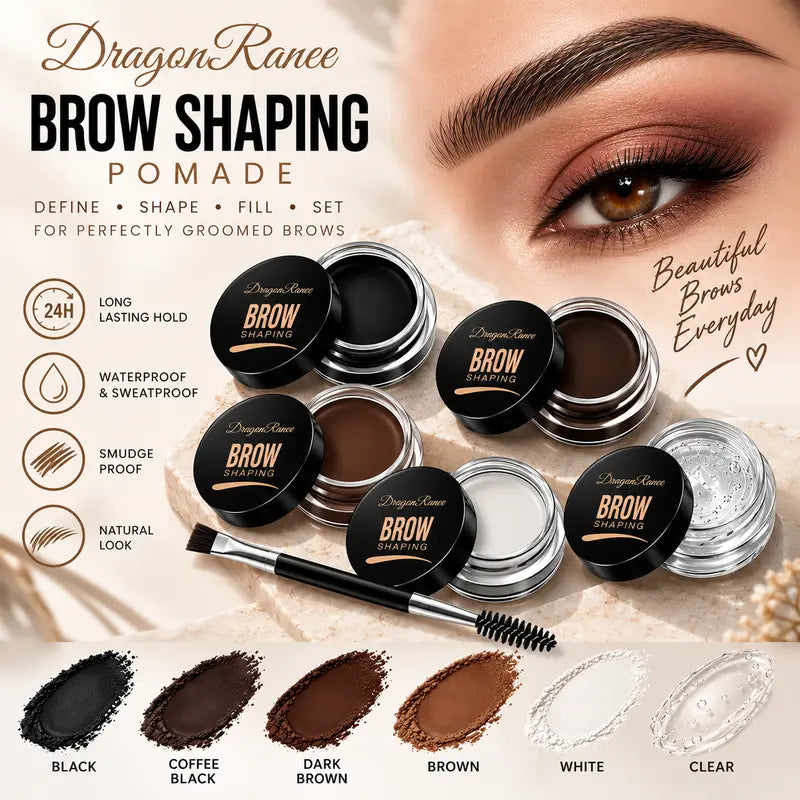 Eyebrow Pomade Kit Waterproof Brow Wax & Tint with Duo Brush for Natural Look Dark Brown, Light Brown, Coffee Black, Taupe, White and Transparent Clear