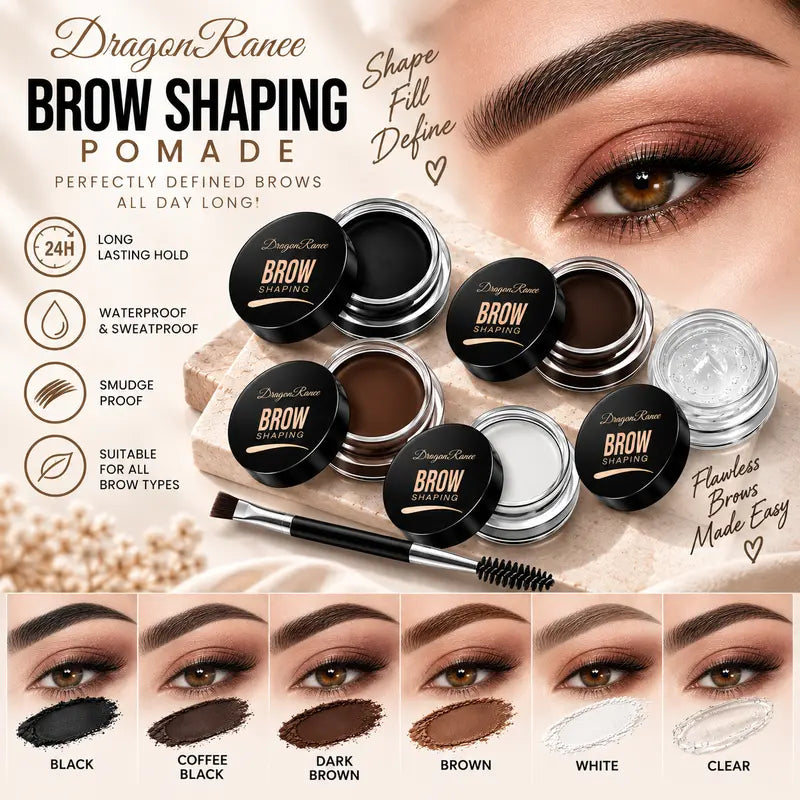Eyebrow Pomade Kit Waterproof Brow Wax & Tint with Duo Brush for Natural Look Dark Brown, Light Brown, Coffee Black, Taupe, White and Transparent Clear