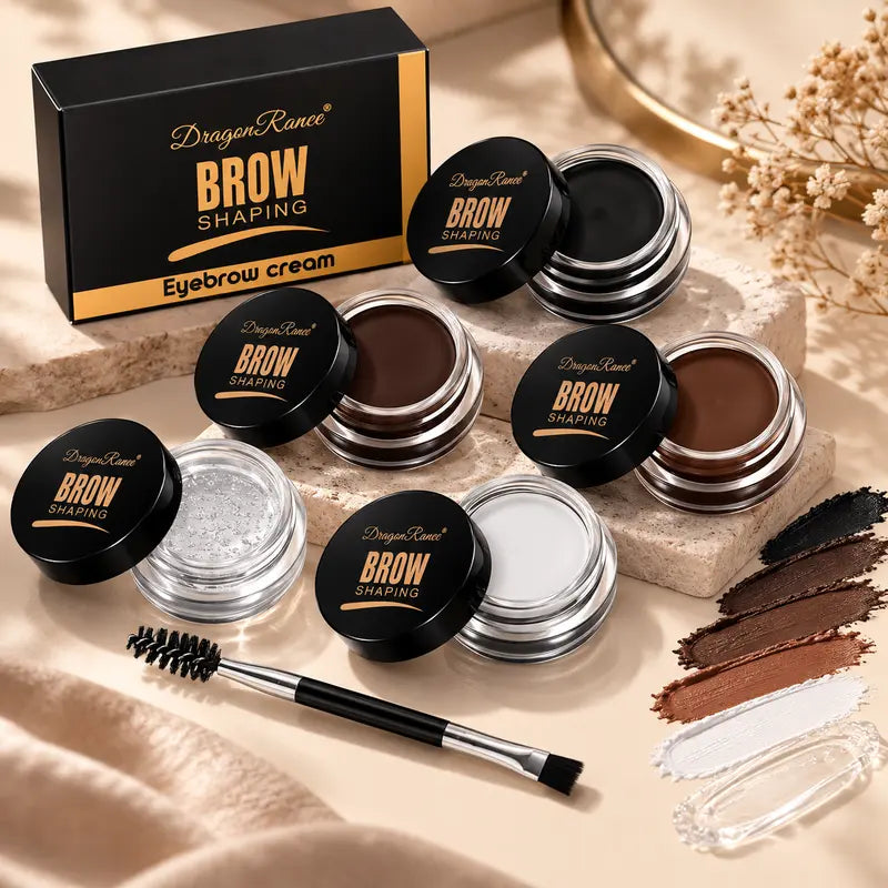 Eyebrow Pomade Kit Waterproof Brow Wax & Tint with Duo Brush for Natural Look Dark Brown, Light Brown, Coffee Black, Taupe, White and Transparent Clear