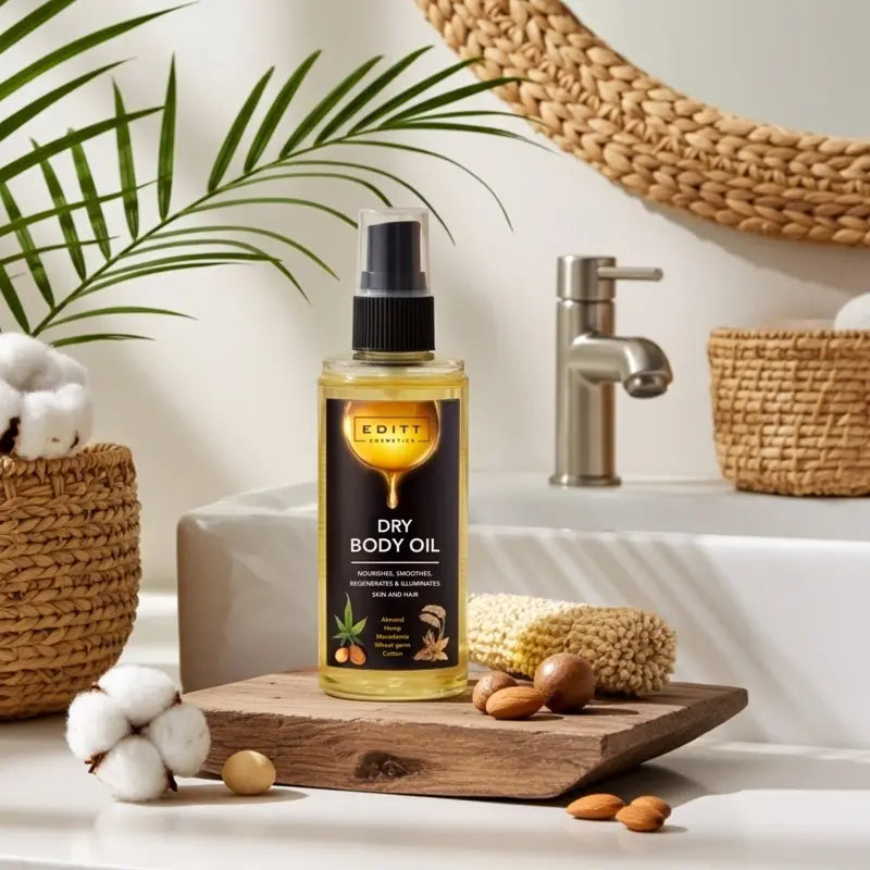 Dry Body & Hair Oil Nourishing Elixir with Hemp & 5 Precious Oils for Silky, Radiant Skin & Hair