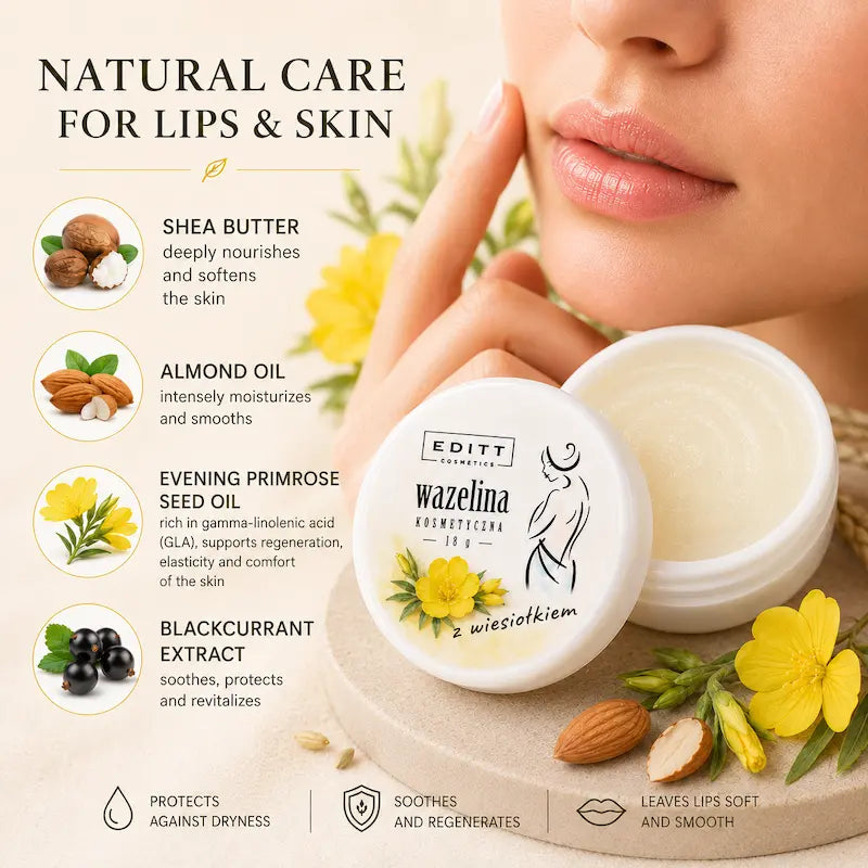 Scented Vaseline Protective & Moisturising Lip Therapy – Evening Primrose Nourishing Balm for Lips & Dry Skin Ingredients