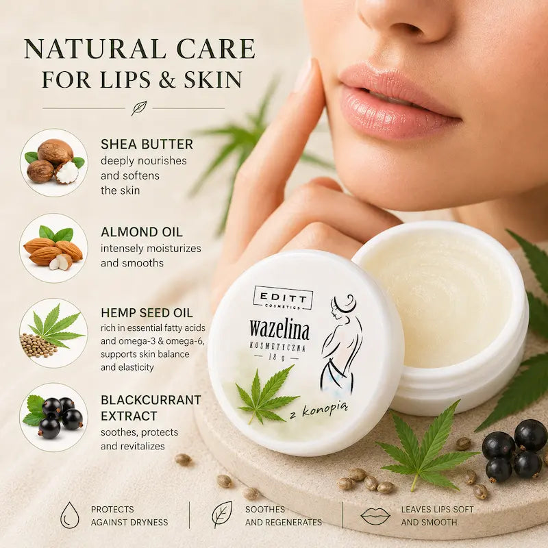 Hemp Oil Scented Natural Vaseline Lip Therapy Moisturising Multi-Purpose Lip Balm Ingredients