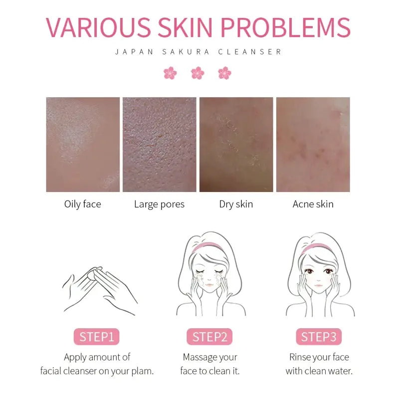 Japan Sakura Deep Hydrating Facial Cleanser – Makeup Remover with Niacinamide, Hyaluronic Acid & Vitamin C