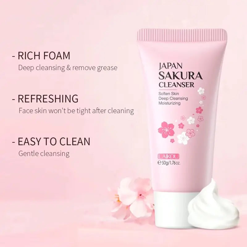 Japan Sakura Deep Hydrating Facial Cleanser – Makeup Remover with Niacinamide, Hyaluronic Acid & Vitamin C