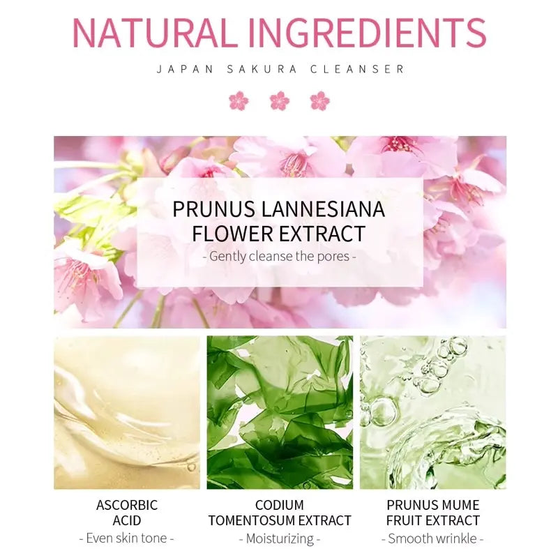 Japan Sakura Deep Hydrating Facial Cleanser – Makeup Remover with Niacinamide, Hyaluronic Acid & Vitamin C