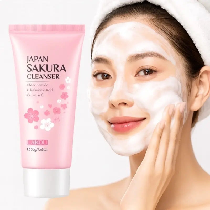 Japan Sakura Deep Hydrating Facial Cleanser – Makeup Remover with Niacinamide, Hyaluronic Acid & Vitamin C