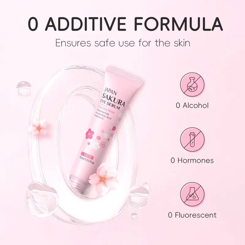 Japan Sakura Moisturizing Eye Serum Triple Roller Hydrating and Brightening Eye Care with Hyaluronic Acid, Niacinamide and Vitamin C