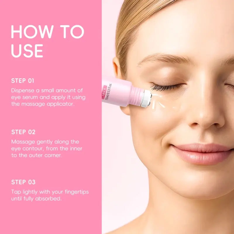 Japan Sakura Moisturizing Eye Serum Triple Roller Hydrating and Brightening Eye Care with Hyaluronic Acid, Niacinamide and Vitamin C