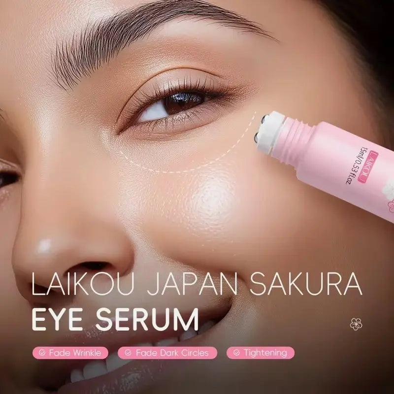 Japan Sakura Moisturizing Eye Serum Triple Roller Hydrating and Brightening Eye Care with Hyaluronic Acid, Niacinamide and Vitamin C