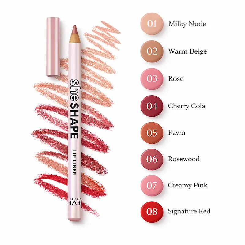 She Shape Lip Liner Pencil Long Lasting Lip Contour, Soft Creamy Formula, All 8 Shades 