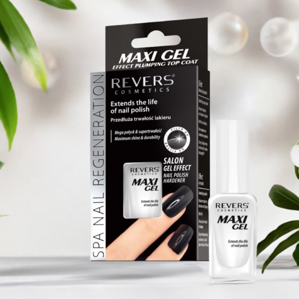 Nail Polish Top Coat Hardener Maxi Gel Plumping Effect Clear Quick Dry & Long-Lasting