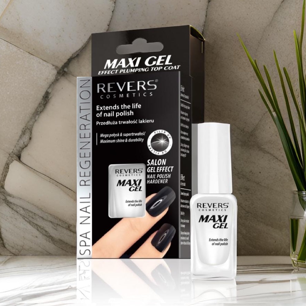 Nail Polish Top Coat Hardener Maxi Gel Plumping Effect Clear Quick Dry & Long-Lasting