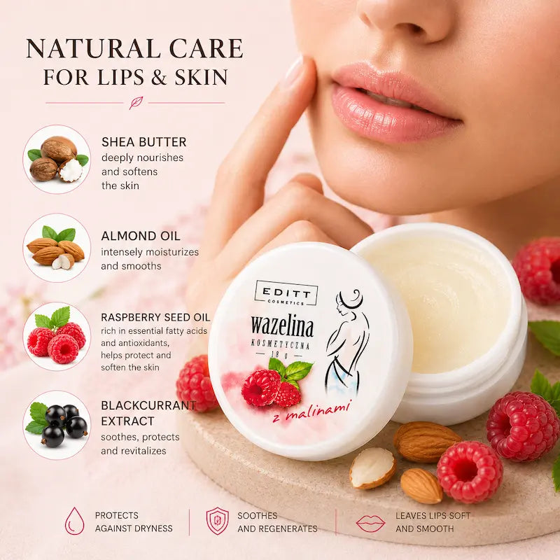 Raspberry Scented Natural Vaseline Lip Therapy Moisturising Multi-Purpose Lip Balm Ingredients