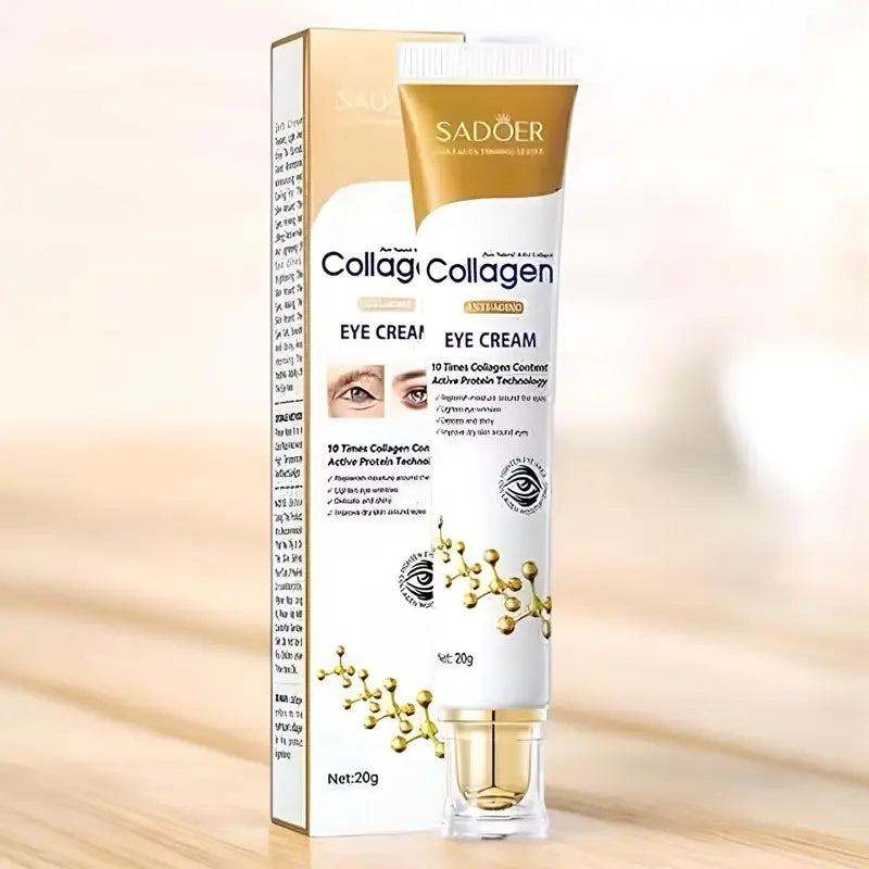 Sadoer Collagen Eye Cream packaging on a beige background