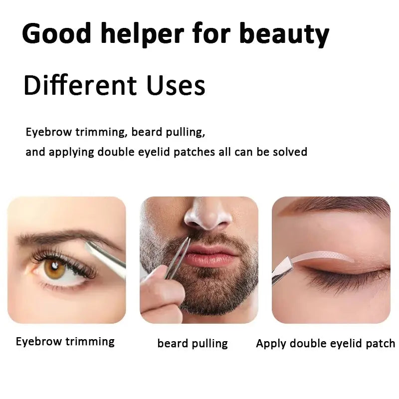 Silver 4-Piece Stainless Steel Eyebrow Tweezers Set – Multi-Purpose Precision Hair Removal Tools for Face, Brows & Lashes