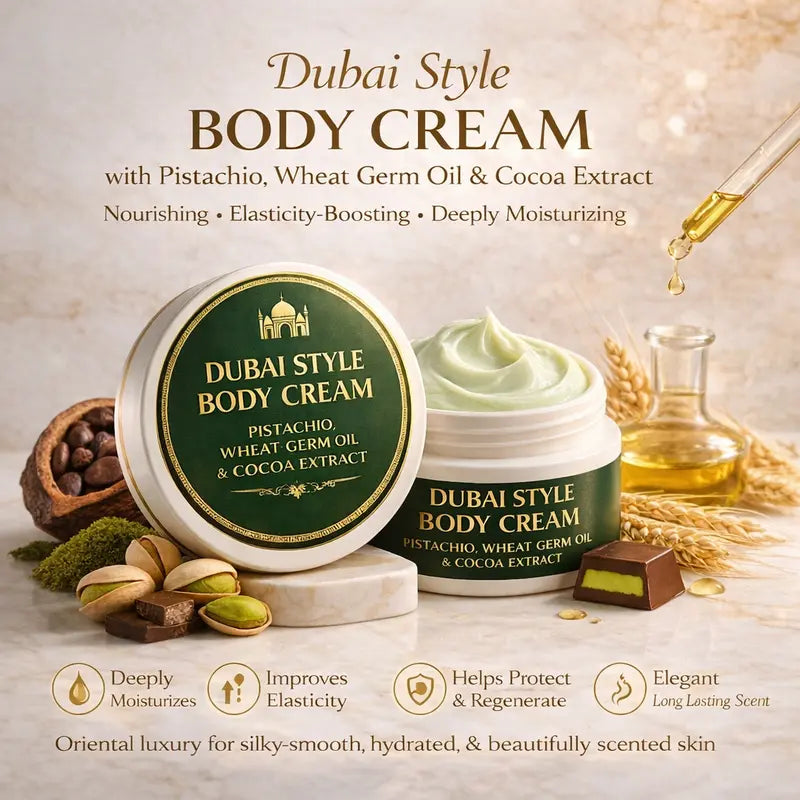 Dubai Style Body Cream with Pistachio Wheat Germ Oil and Cocoa Extract Nourishing, Elasticity-Boosting, Deeply Moisturizing
