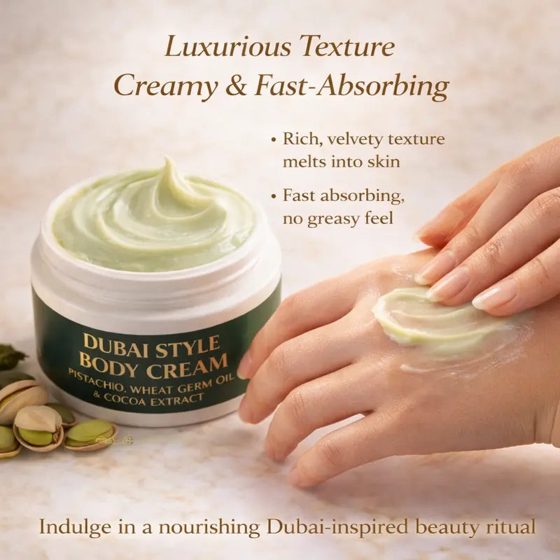 Dubai Style Body Cream with Pistachio Wheat Germ Oil and Cocoa Extract Nourishing, Elasticity-Boosting, Deeply Moisturizing
