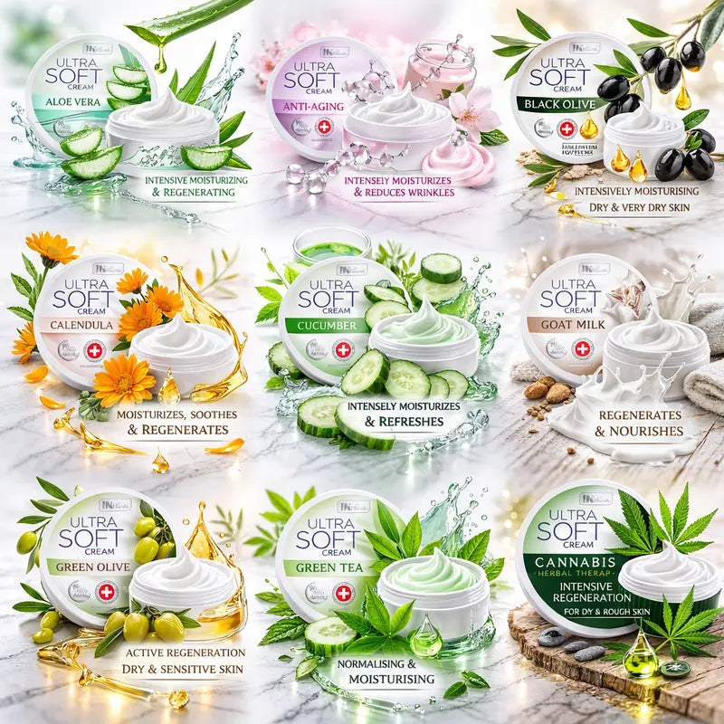 Ultra soft regenerating face and body cream anti-aging hemp chamomile calendula aloe vera green tea